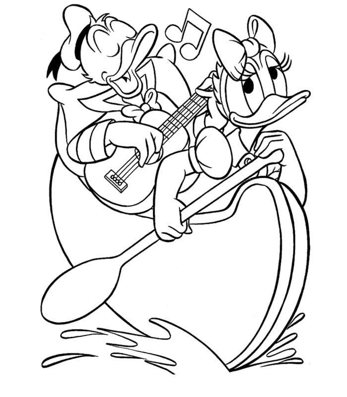 coloriage donald et daisy flanent en bateau